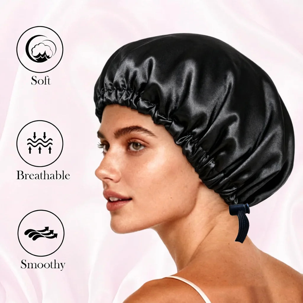 Bonnet de nuit 100% soie de mûrier pour femmes, bonnet en soie ajustable, grand bonnet de sommeil pour cheveux bouclés naturels et tresses